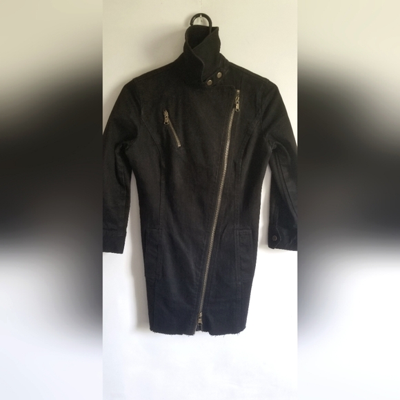Women's Ralph Lauren Jean's black denim jacket Sz2 mid length gold hardware - Picture 1 of 16
